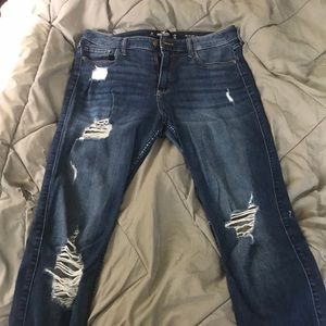 Dark Blue Ripped Skinny Jeans from Hollister